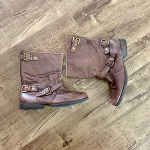 Nine West Sz 9.5M Brown Leather Midi Moto Booties